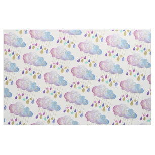Adorable Rainbow Clouds & Gold Baby Girl Shower Fabric