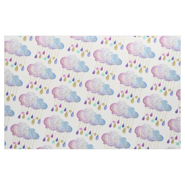Adorable Rainbow Clouds & Gold Baby Girl Shower Fabric (Fat Quarter)