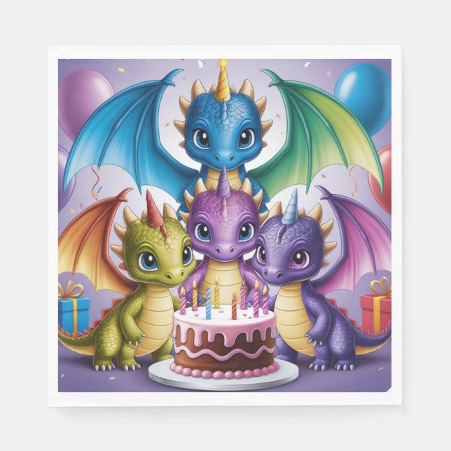 Adorable Rainbow Dragons Napkin (Front)