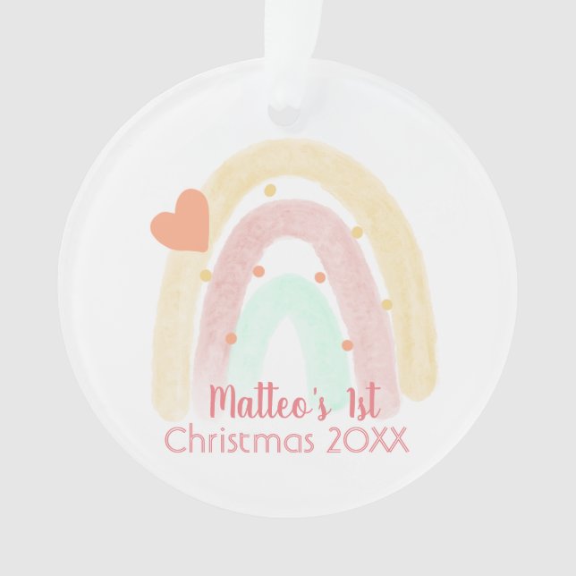 Adorable Rainbow Heart Confetti 1st Christmas Ornament (Front)
