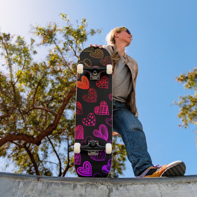 Adorable Rainbow Heart Scribble Drawing Skateboard (Outdoor 1)