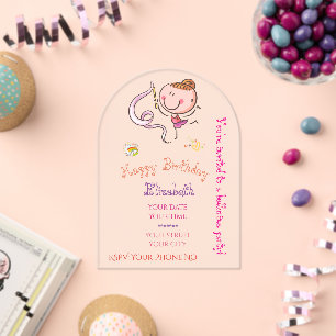 Adorable Rainbow Pink Stick Figure Ballerina Girl Acrylic Invitations