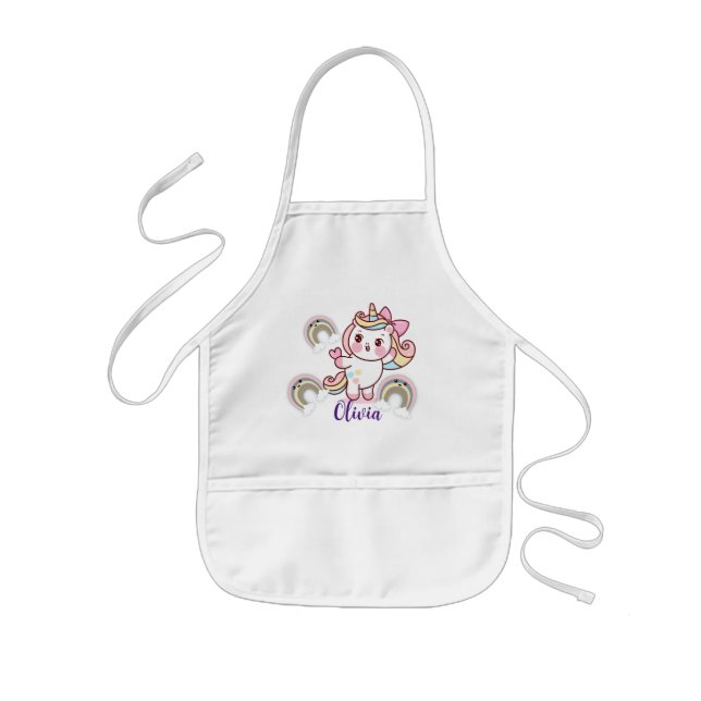 Adorable Rainbow Unicorn Customised Kids  Apron (Front)