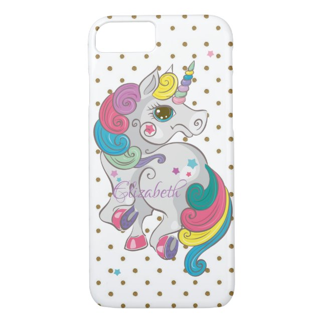 Adorable Rainbow Unicorn, Polka Dots-Personalised Case-Mate iPhone Case (Back)