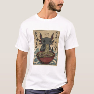 Adorable Ramen Axolotl Noodles Retro Japanese Art T-Shirt