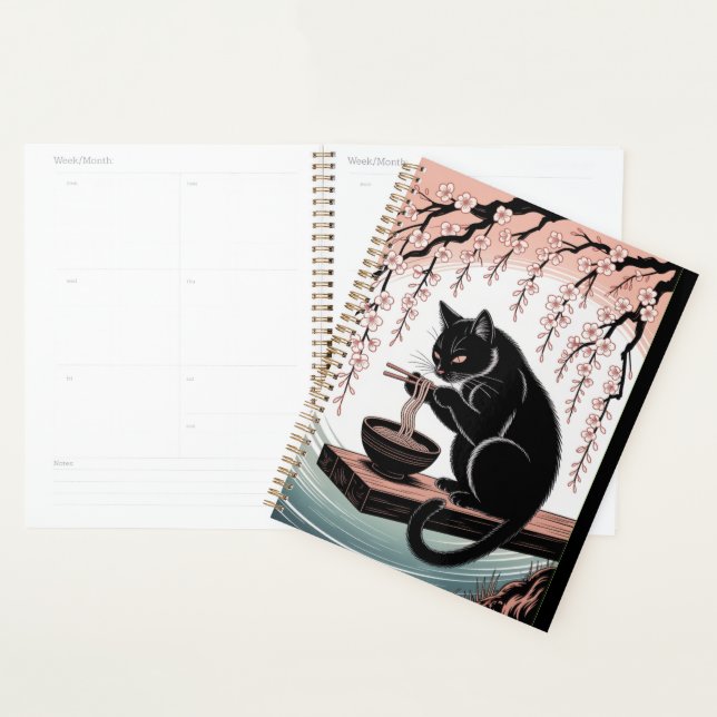 Adorable Ramen Eating Cat Notebook Planner (Display)