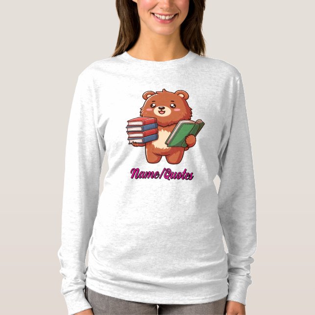 Adorable Reading Bear with Books T-Shirt (Front)