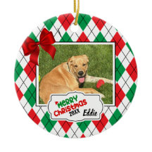 Adorable red and green argyle pet ornament.