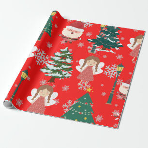 Adorable red and green Christmas pattern children  Wrapping Paper