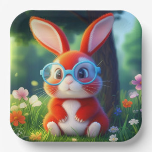 Adorable Red Bunny Sitting under Tree Paper Plate
