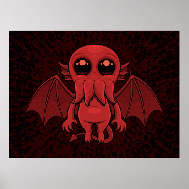 Adorable Red Cthulhu Sea Monster Poster (Front)