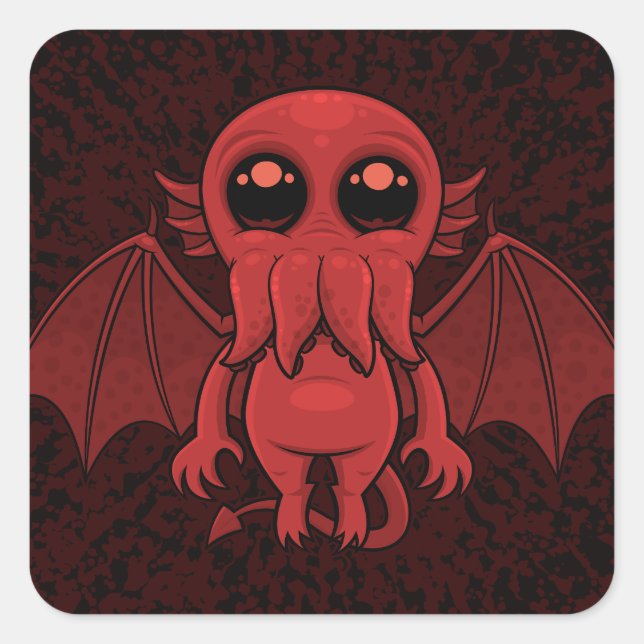 Adorable Red Cthulhu Sea Monster Square Sticker (Front)