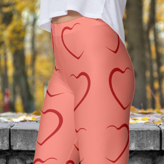 Adorable Red Love Hearts Pattern Leggings