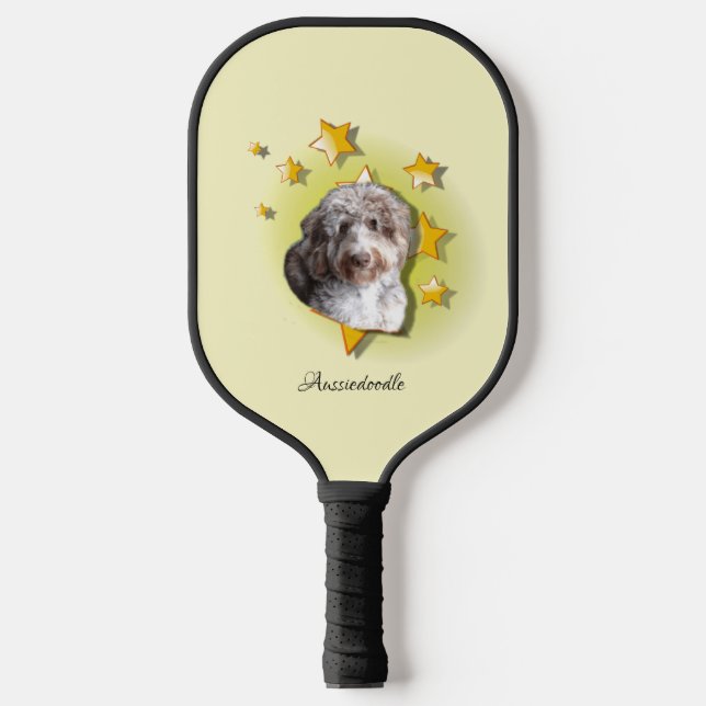 Adorable Red Merle Aussiedoodle is a Star    Pickleball Paddle (Front)