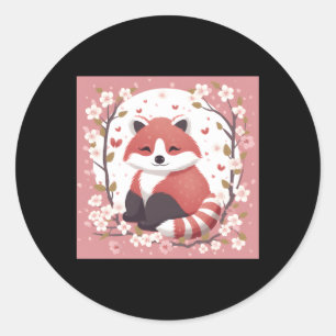 Adorable Red Panda Cherry Blossom Garden Charming Classic Round Sticker