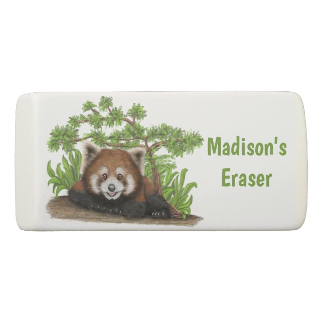 Adorable Red Panda Kids Personalised Eraser (Front)