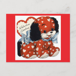 Adorable Red Puppy Vintage Valentine Postcard