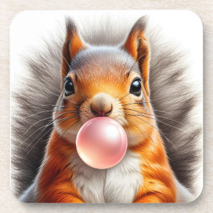 Adorable Red Squirrel Blowing Bubble Gum Nursery Coaster