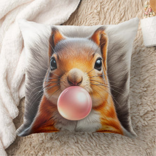Adorable Red Squirrel Blowing Bubble Gum Nursery Cushion