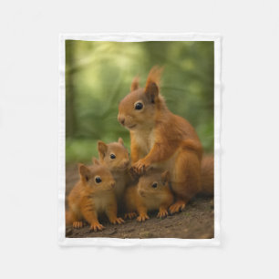 Adorable Red Squirrel Family Fleece Blanket