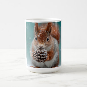 Adorable Red Squirrel in the Snow with a Pinecone Coffee Mug