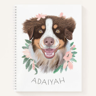 Adorable Red Tri Aussie with Flowers Personalised Notebook