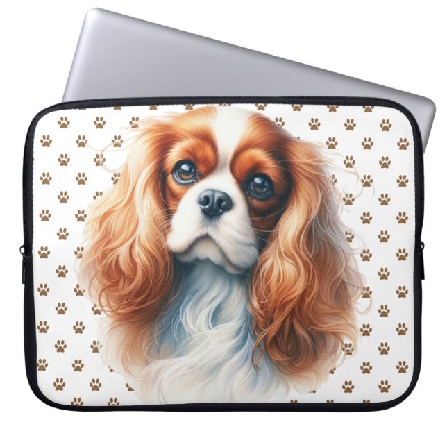 ADORABLE RED & WHITE CAVALIER KING CHARLES SPANIEL LAPTOP SLEEVE (Front)