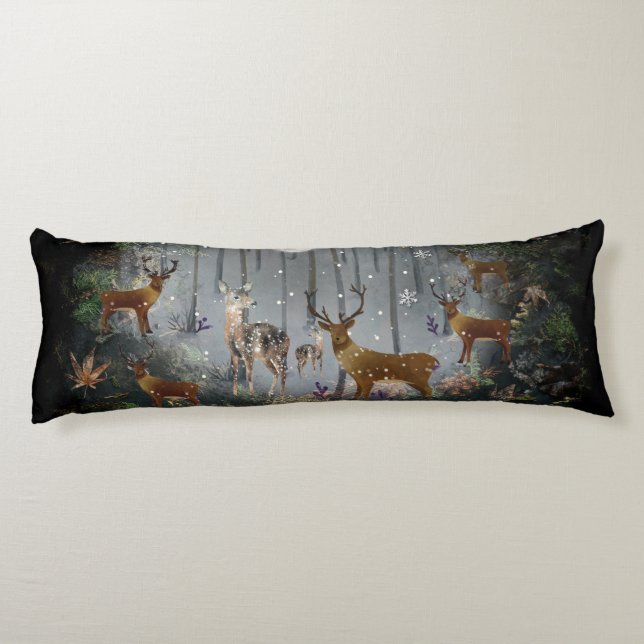 Adorable Reindeer At Night Body Cushion (Back)