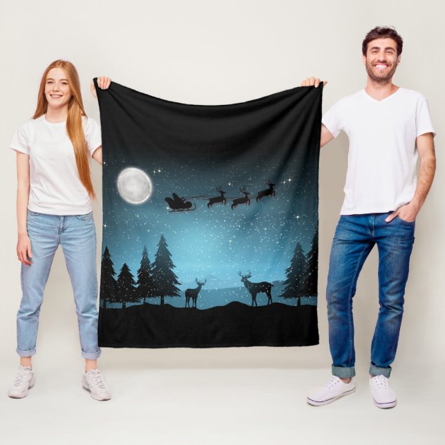 Adorable Reindeer At Night Fleece Blanket (In Situ)