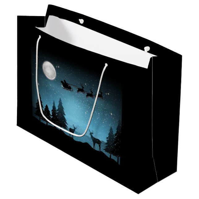 Adorable Reindeer At Night Large Gift Bag (Front Angled)