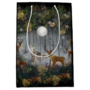 Adorable Reindeer At Night Medium Gift Bag