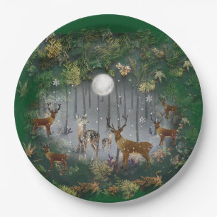 Adorable Reindeer At Night Paper Plate