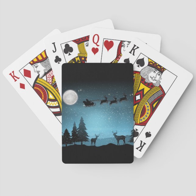 Adorable Reindeer At Night Playing Cards (Back)