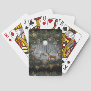 Adorable Reindeer At Night Playing Cards
