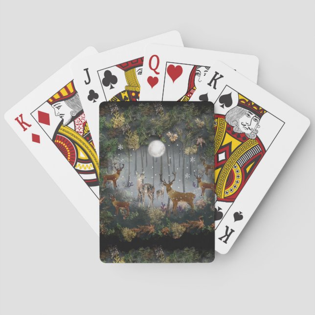 Adorable Reindeer At Night Playing Cards (Back)