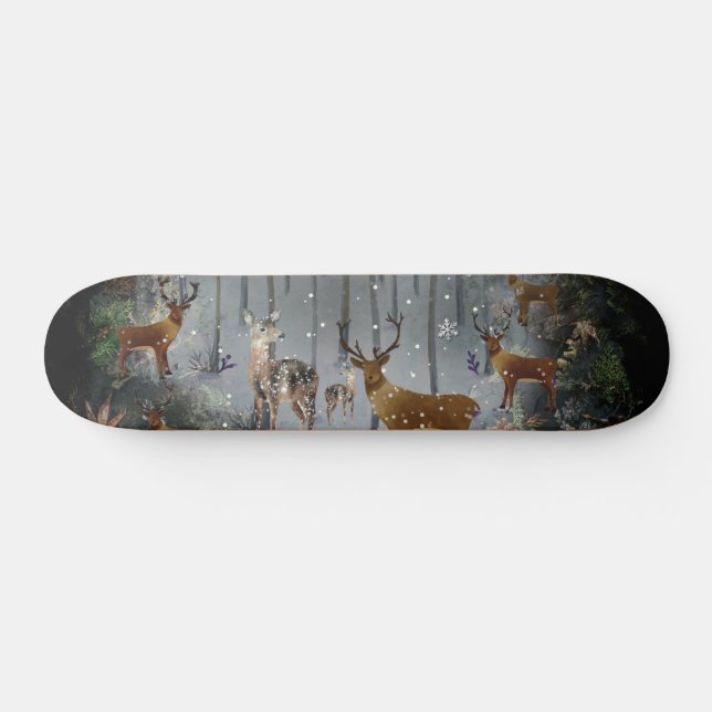 Adorable Reindeer At Night Skateboard (Horz)