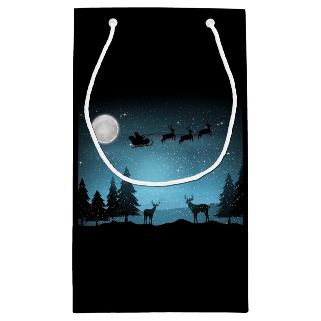 Adorable Reindeer At Night Small Gift Bag (Back)
