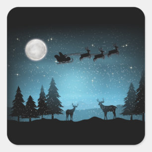 Adorable Reindeer At Night Square Sticker