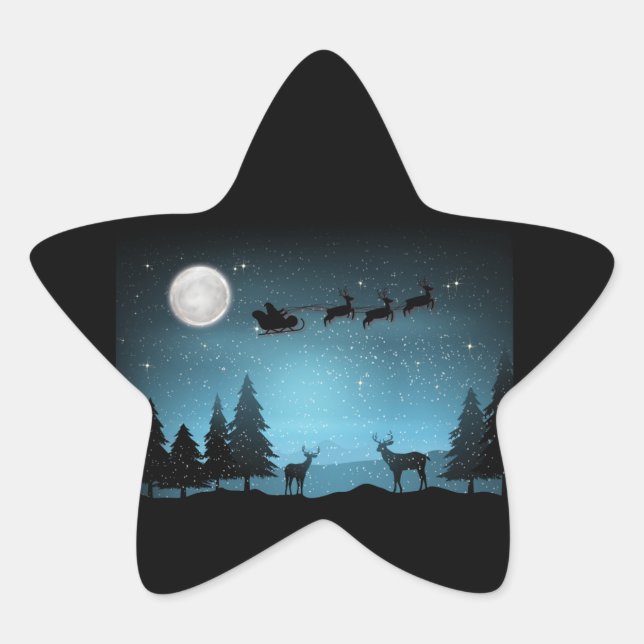 Adorable Reindeer At Night Star Sticker (Front)