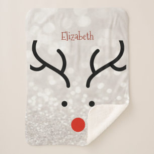 Adorable Reindeer Face,Bokeh     Sherpa Blanket