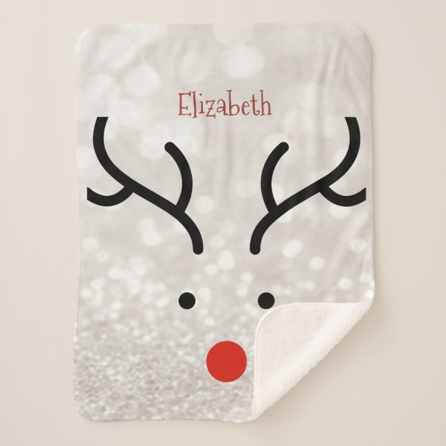 Adorable Reindeer Face,Bokeh     Sherpa Blanket (Front)