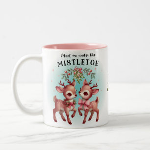 Adorable reindeer holiday mistletoe mug