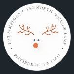 Adorable Reindeer Return Address Classic Round Sticker<br><div class="desc">Dress up your cards and invitations with these adorable return address stickers. Featuring a cute reindeer. Customise with your address.</div>
