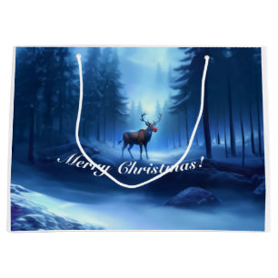 Adorable Reindeer Winter Wonderland Holiday  Large Gift Bag