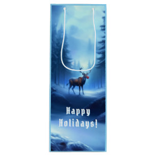 Adorable Reindeer Winter Wonderland Holiday  Wine Gift Bag