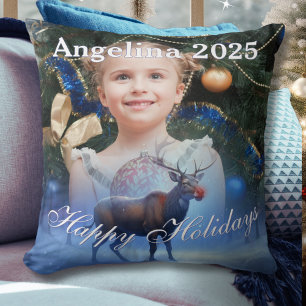 Adorable Reindeer Winter Wonderland Photo  Cushion