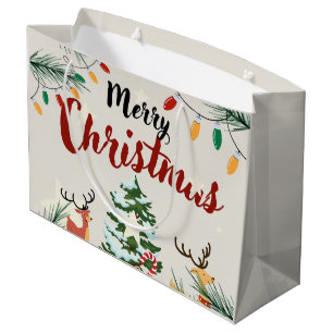 Adorable reindeers Merry Christmas Nature Trees  Large Gift Bag