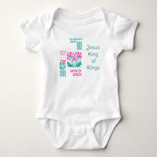 Adorable Religious Pink Green Retro Floral Name  Baby Bodysuit