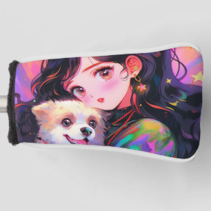 Adorable Retro Anime Girl & Her Dog Golf Head Cover
