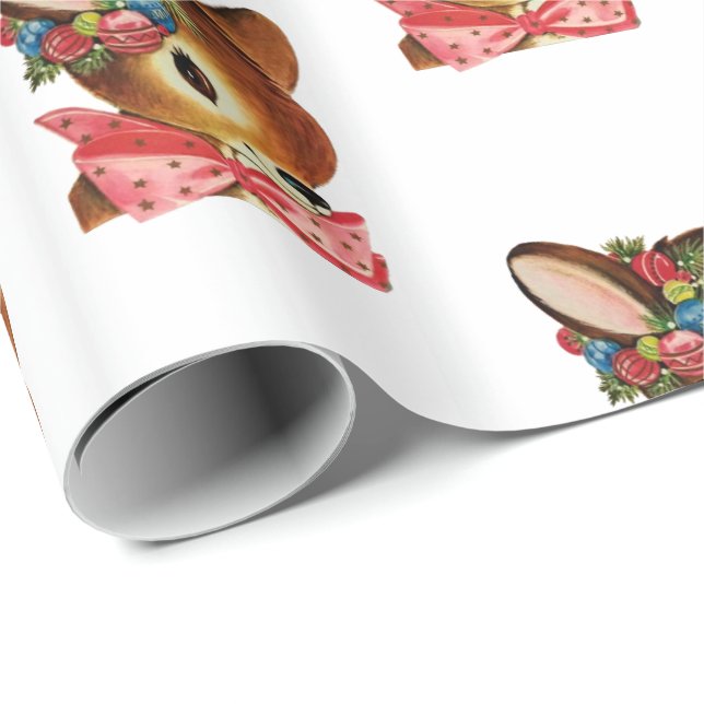 Adorable Retro Christmas Deer Wrapping Paper (Roll Corner)
